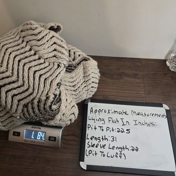 Anthropologie Moth Cardigan XL Wool Blend Open Front Chevron Textured Long - Picture 13 of 13